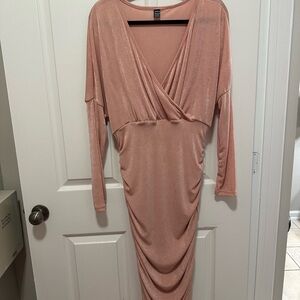 Elegant Pink Draped Women's Dress